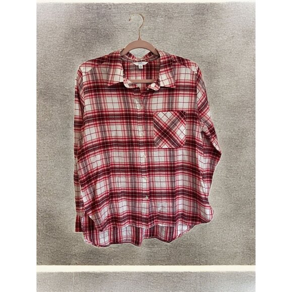 Time and Tru Women Flannel Button Up Shirt Pink Red Plaid 100% Cotton Sz M NWT - Picture 1 of 5